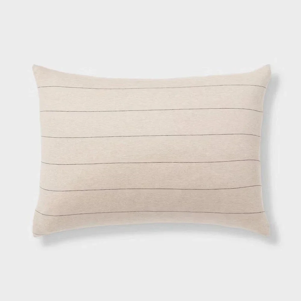 King Jersey Comforter and Sham Set Oatmeal Charcoal Striped - Threshold: Cotton